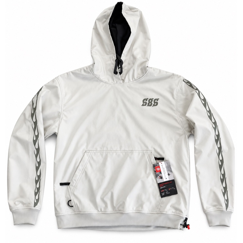 686 Waterproof Team Hoody Mens SMALL Grey Flame Technical Snowboard Sweatshirt